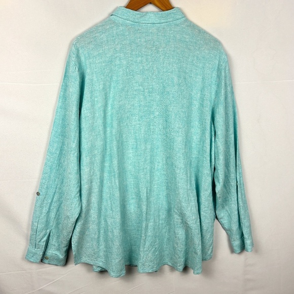 Susan Graver Women Linen LongSleeve Tunic Button Up Shirt 2X Breathable Coastal - Picture 2 of 7